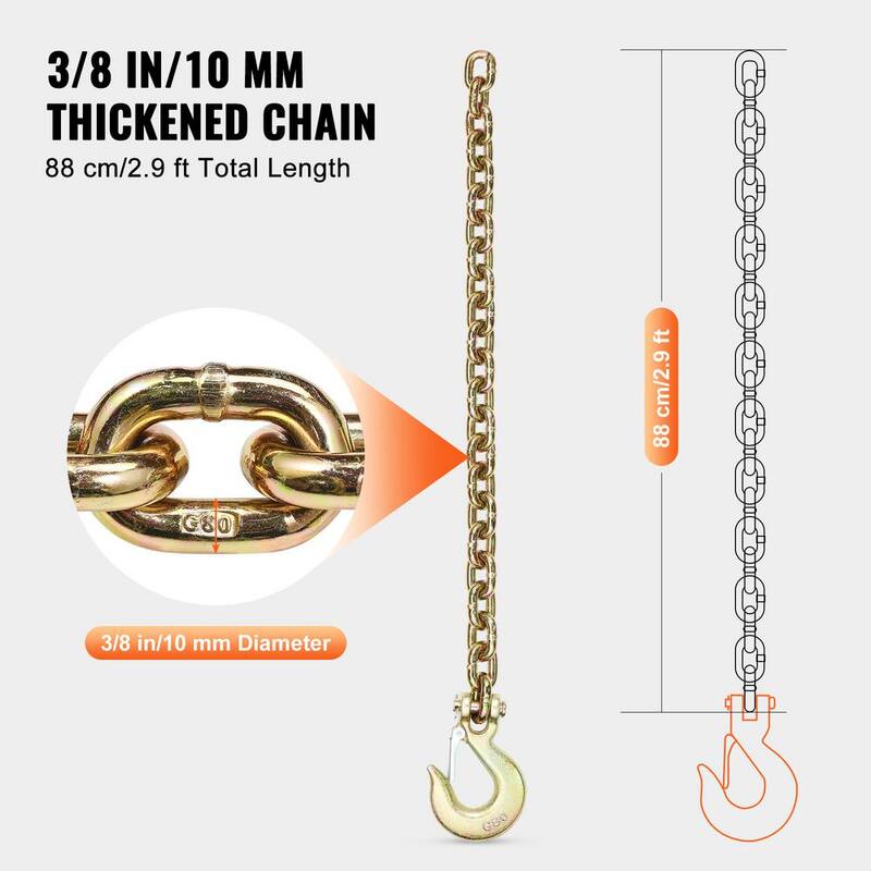 VEVOR G80 Transport Binder Chain, 3/8 in. x 2.9 ft. 2-Pack Tow Chain with Clevis Snap Hook, 7,100 lbs. Safe Working Load - ZGTLDGMGDX2JBGZAQV0