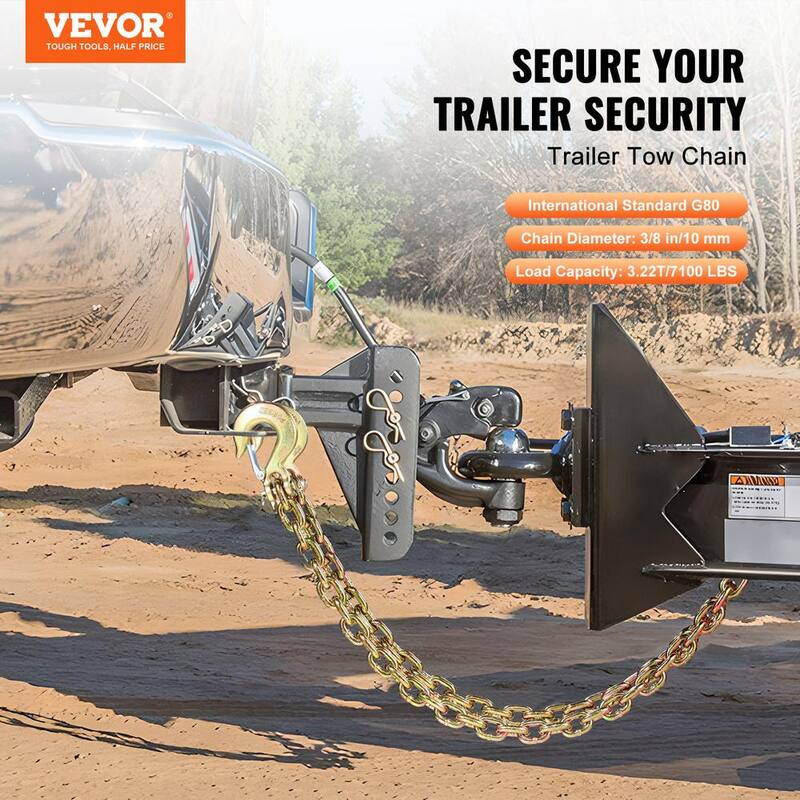 VEVOR G80 Transport Binder Chain, 3/8 in. x 2.9 ft. 2-Pack Tow Chain with Clevis Snap Hook, 7,100 lbs. Safe Working Load - ZGTLDGMGDX2JBGZAQV0