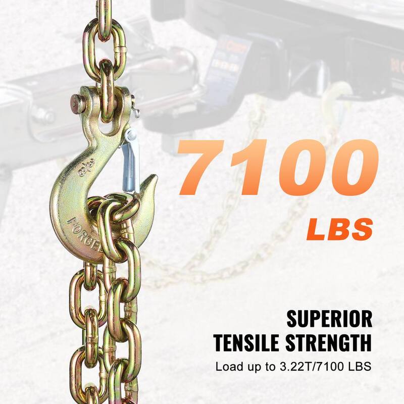 VEVOR G80 Transport Binder Chain, 3/8 in. x 2.9 ft. 2-Pack Tow Chain with Clevis Snap Hook, 7,100 lbs. Safe Working Load - ZGTLDGMGDX2JBGZAQV0
