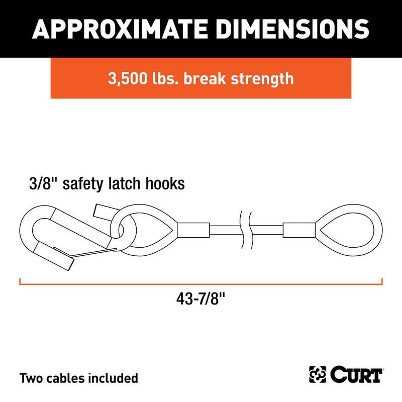 CURT 43-7/8" Safety Cables with 2 Snap Hooks (3,500 lbs., Vinyl-Coated, 2-Pack) - 80136