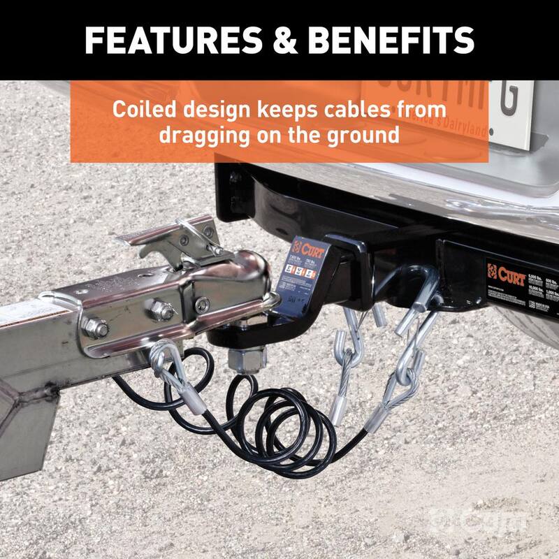 CURT 43-7/8" Safety Cables with 2 Snap Hooks (3,500 lbs., Vinyl-Coated, 2-Pack) - 80136