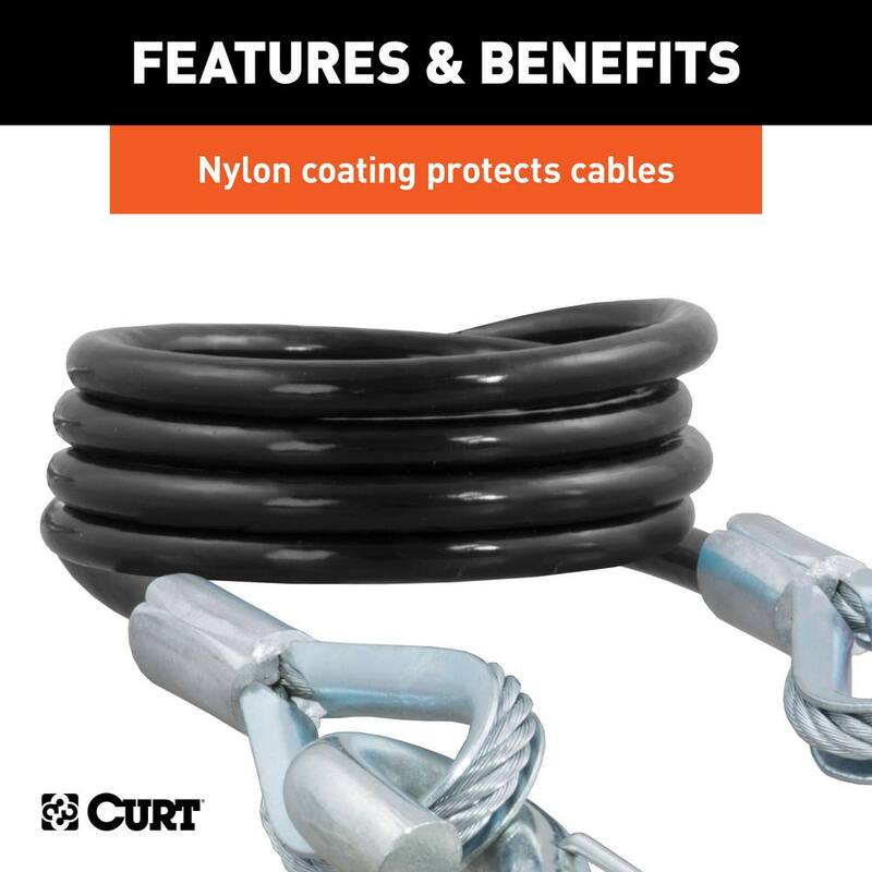 CURT 43-7/8" Safety Cables with 2 Snap Hooks (3,500 lbs., Vinyl-Coated, 2-Pack) - 80136