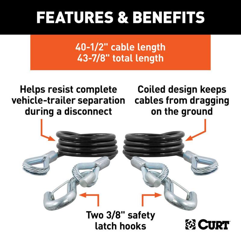 CURT 43-7/8" Safety Cables with 2 Snap Hooks (3,500 lbs., Vinyl-Coated, 2-Pack) - 80136