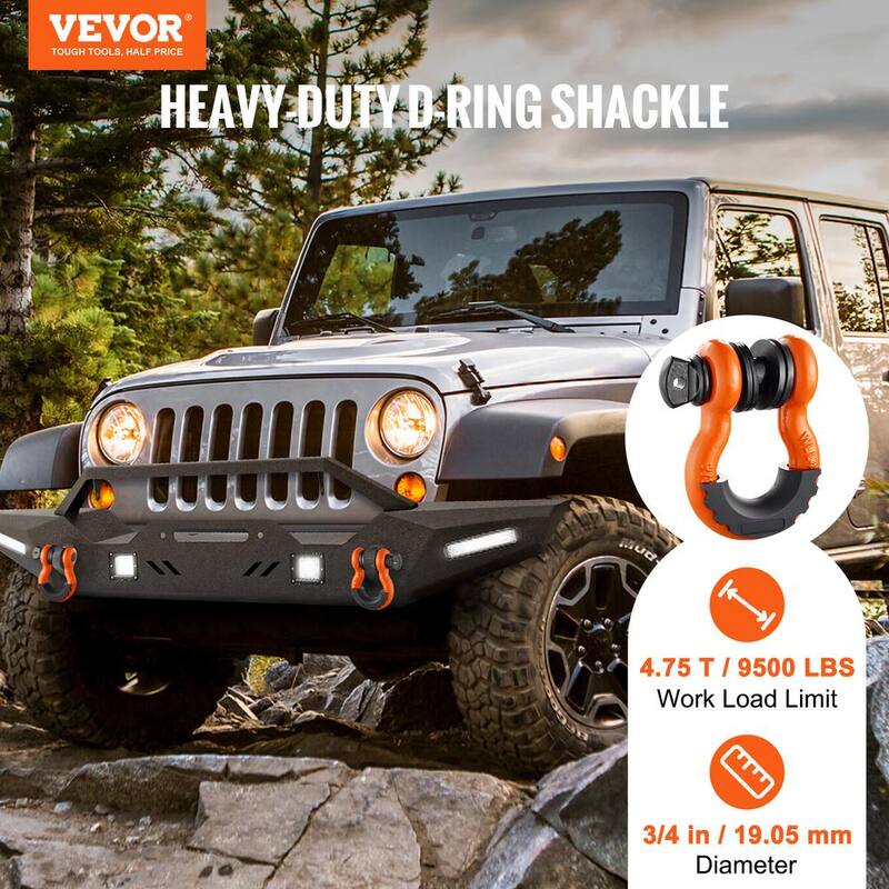 VEVOR 2 Pack 3/4 in. D-Ring Shackle Steel Cable 28.5 T Break Strength Heavy Duty Off Road Vehicle Shackle Chains Orange - JPXKHJG34YC4VHK9KV0