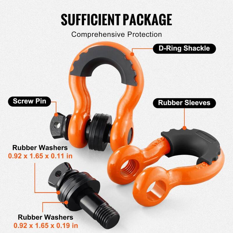 VEVOR 2 Pack 3/4 in. D-Ring Shackle Steel Cable 28.5 T Break Strength Heavy Duty Off Road Vehicle Shackle Chains Orange - JPXKHJG34YC4VHK9KV0