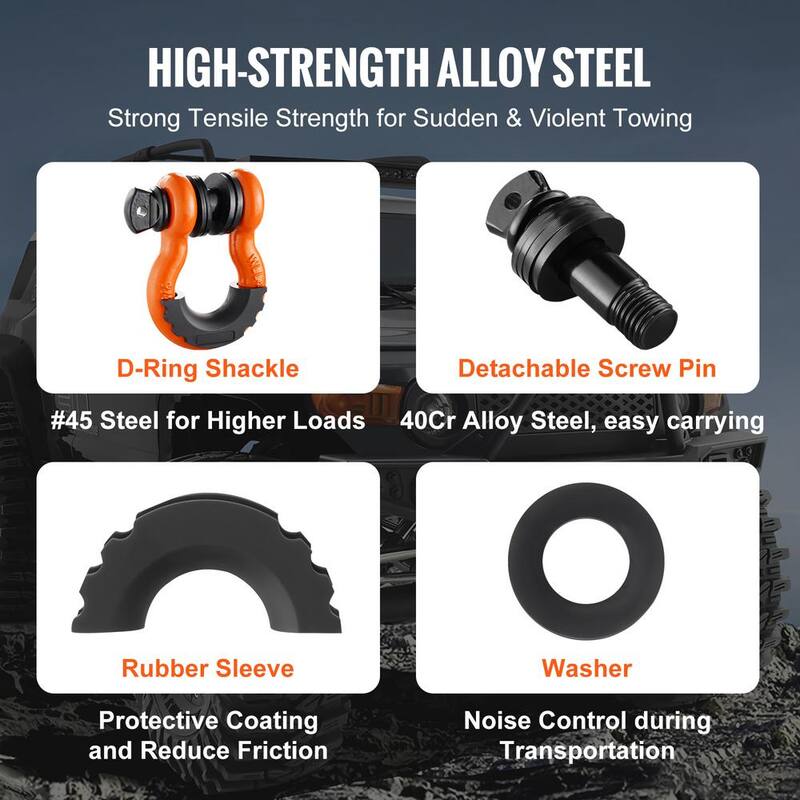 VEVOR 2 Pack 3/4 in. D-Ring Shackle Steel Cable 28.5 T Break Strength Heavy Duty Off Road Vehicle Shackle Chains Orange - JPXKHJG34YC4VHK9KV0
