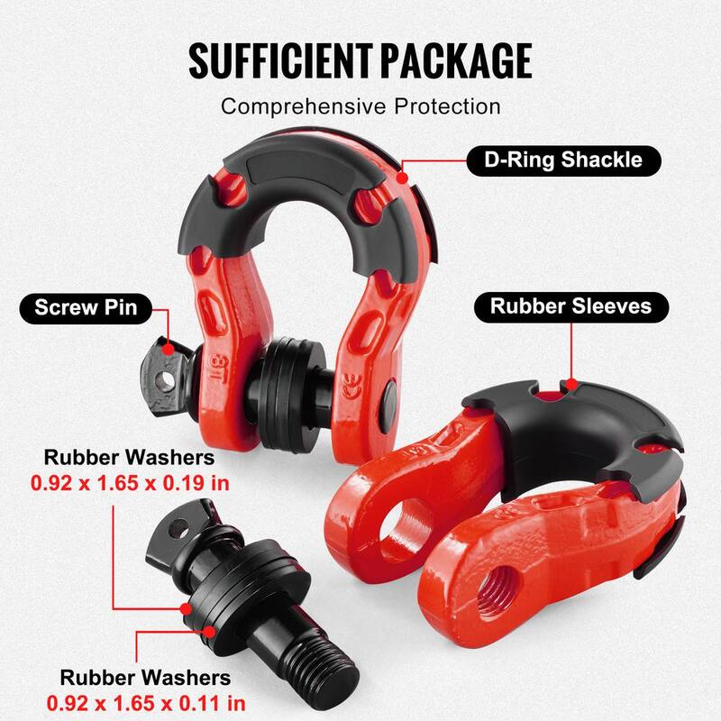 VEVOR 2 x Alloy Steel Shackles 30 T Break Strength 3/4 in. D-Ring Chain Heavy Duty Recovery Tow Ropes Shackle Red - JPXKLSHJG34YTN0H5V0