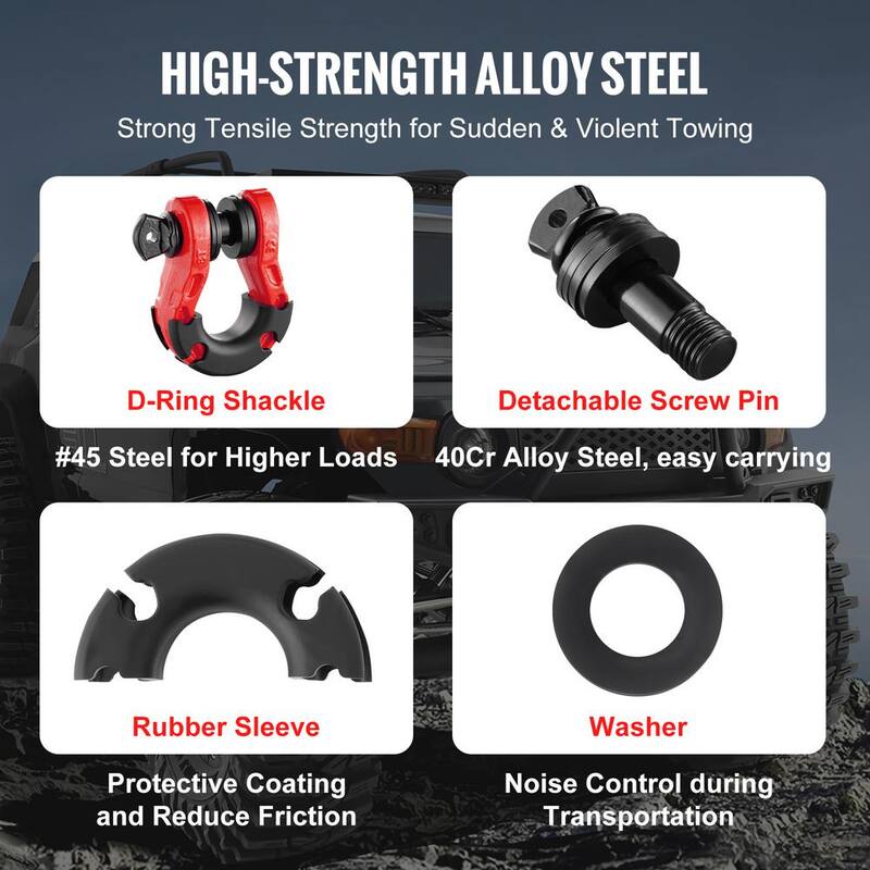 VEVOR 2 x Alloy Steel Shackles 30 T Break Strength 3/4 in. D-Ring Chain Heavy Duty Recovery Tow Ropes Shackle Red - JPXKLSHJG34YTN0H5V0