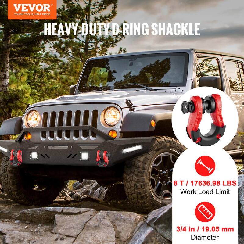 VEVOR 2 x Alloy Steel Shackles 30 T Break Strength 3/4 in. D-Ring Chain Heavy Duty Recovery Tow Ropes Shackle Red - JPXKLSHJG34YTN0H5V0