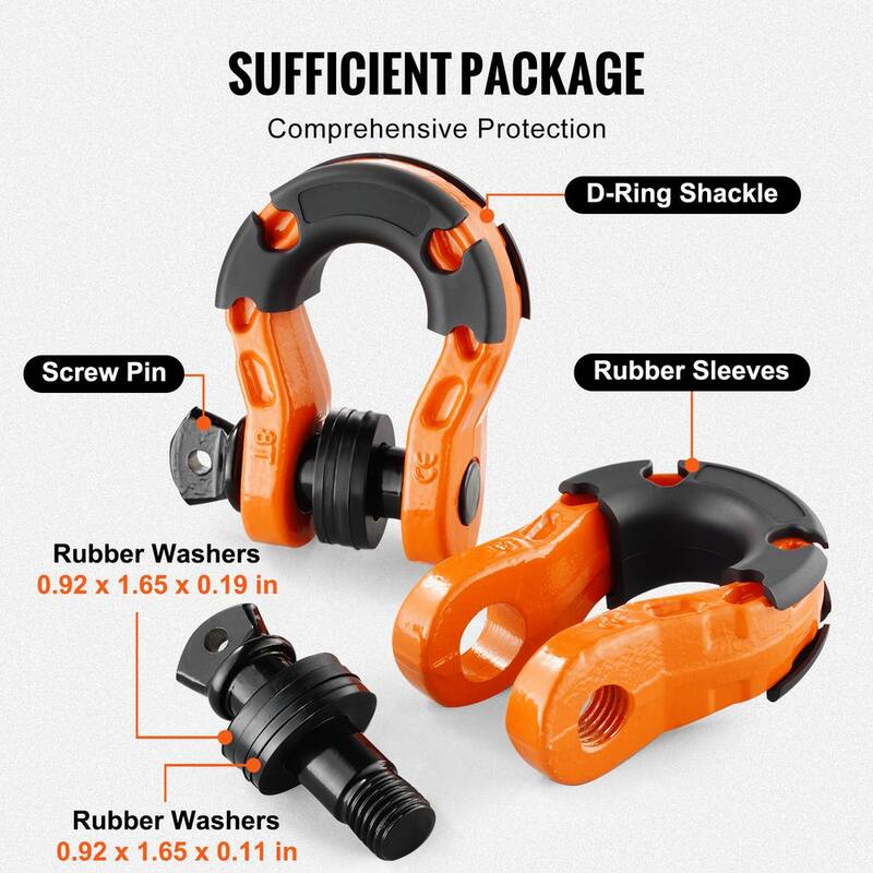 VEVOR 2 Pack 3/4 in. D-Ring Shackle Steel Shackles Cable 30 T Break Strength Heavy Duty Recovery Shackle Cables - JPXKCSHJG34YVUQMSV0