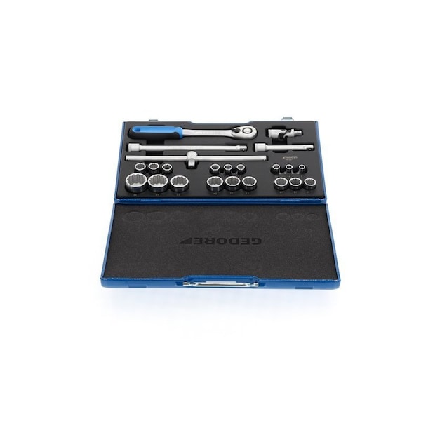Gedore 1/2" Drive Socket Set, Metric, 23 pcs - D 19 EMU-20