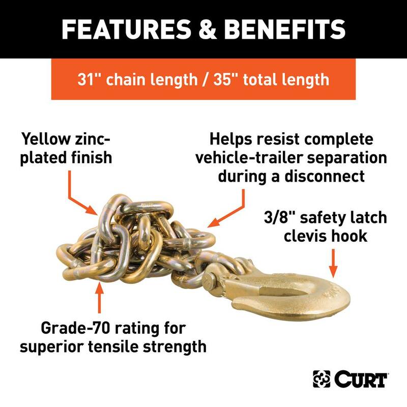 CURT 35" Safety Chain with 1 Clevis Hook (24,000 lbs., Yellow Zinc) - 80316