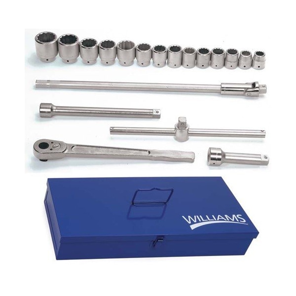 Williams Socket/Tool Set, 19 Pieces, 12-Point, 1 Inch Dr - JHWWSX-20TB