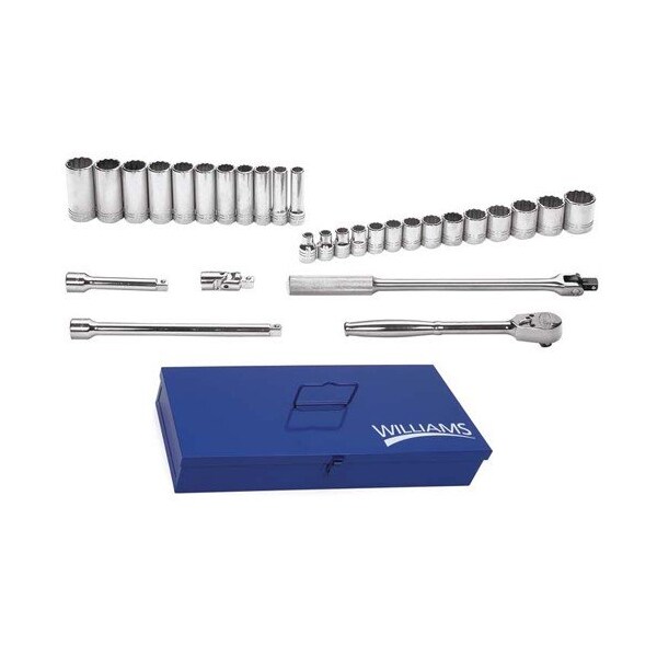 Williams Socket/Tool Set, 30 Pieces, 12-Point, 1/2 Inch Dr - JHWWSS-30F