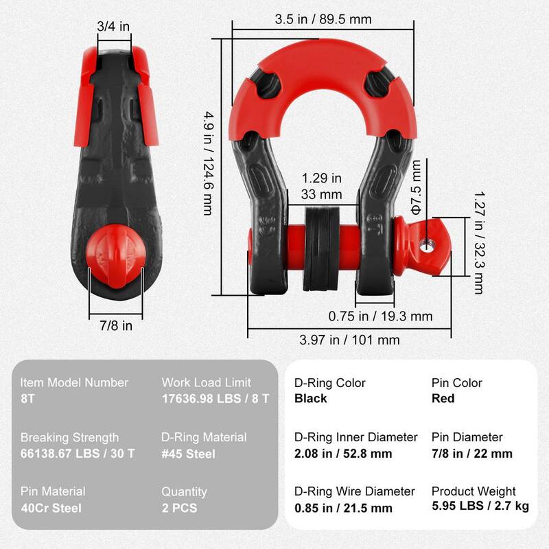 VEVOR 2 Alloy Steel Shackles 30 Ton Break Strength 3/4 in. D-Ring Shackle Heavy Duty Recovery Shackle Towing CableChains Black - JPXKHSHJG34Y0OPHAV0