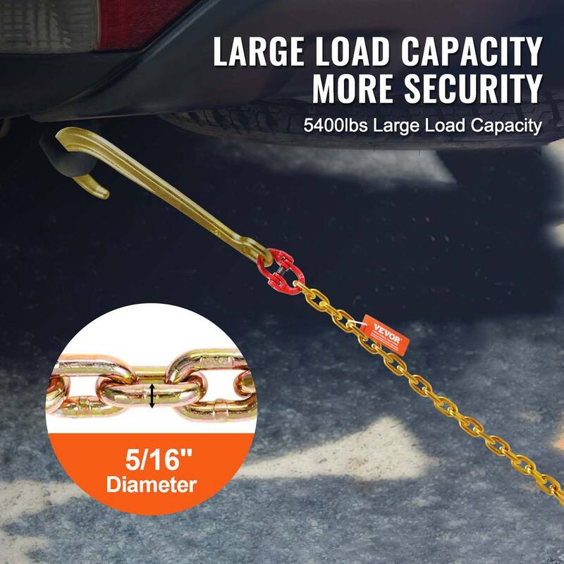 VEVOR 5/16 in. x 6 ft. G80 Tow Chain 1 5 in. J Hook Long Shank RTJ and Grab Hooks Wrecker Tie - RTJGTLMGDX1JFWHVRV0