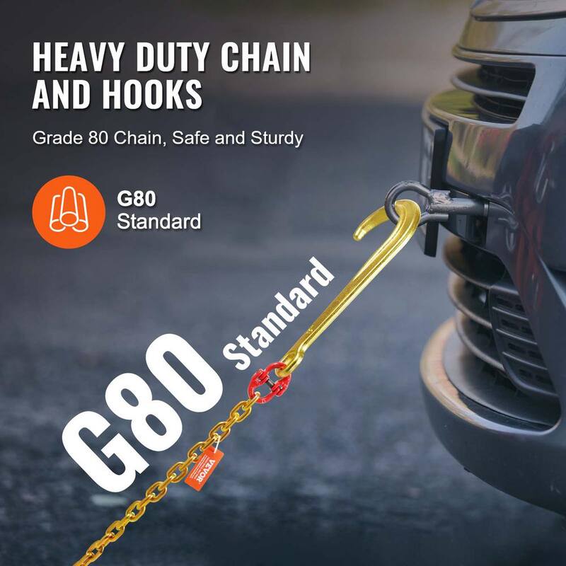 VEVOR 5/16 in. x 6 ft. G80 Tow Chain 1 5 in. J Hook Long Shank RTJ and Grab Hooks Wrecker Tie - RTJGTLMGDX1JFWHVRV0
