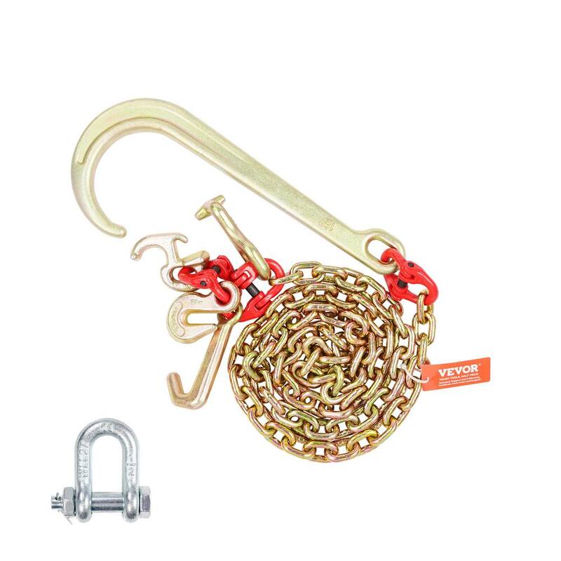 VEVOR 5/16 in. x 6 ft. G80 Tow Chain 1 5 in. J Hook Long Shank RTJ and Grab Hooks Wrecker Tie - RTJGTLMGDX1JFWHVRV0