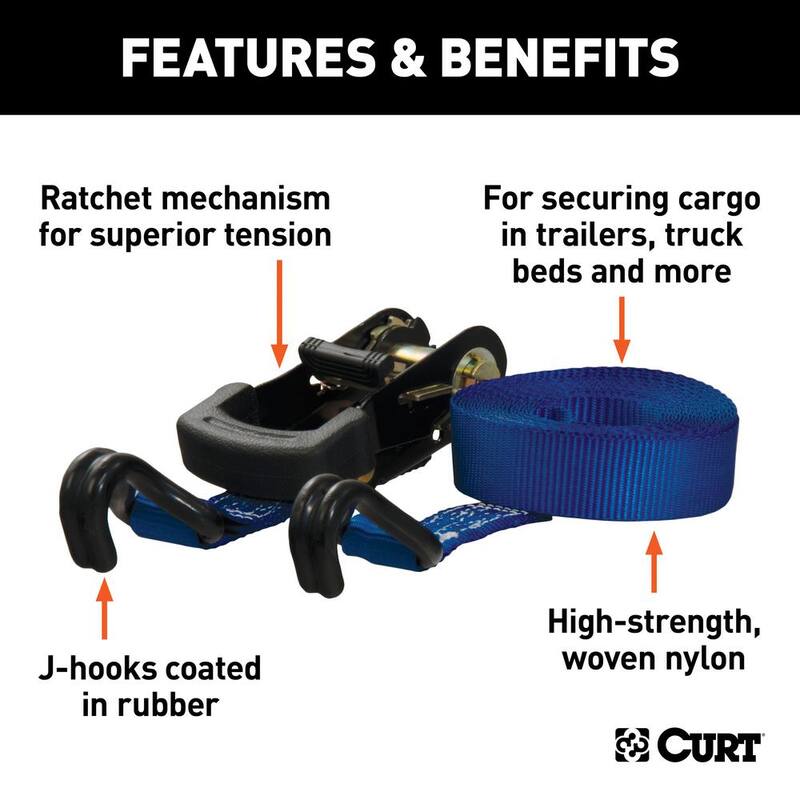 CURT 16' Blue Cargo Straps with J-Hooks (733 lbs., 2-Pack) - 83020
