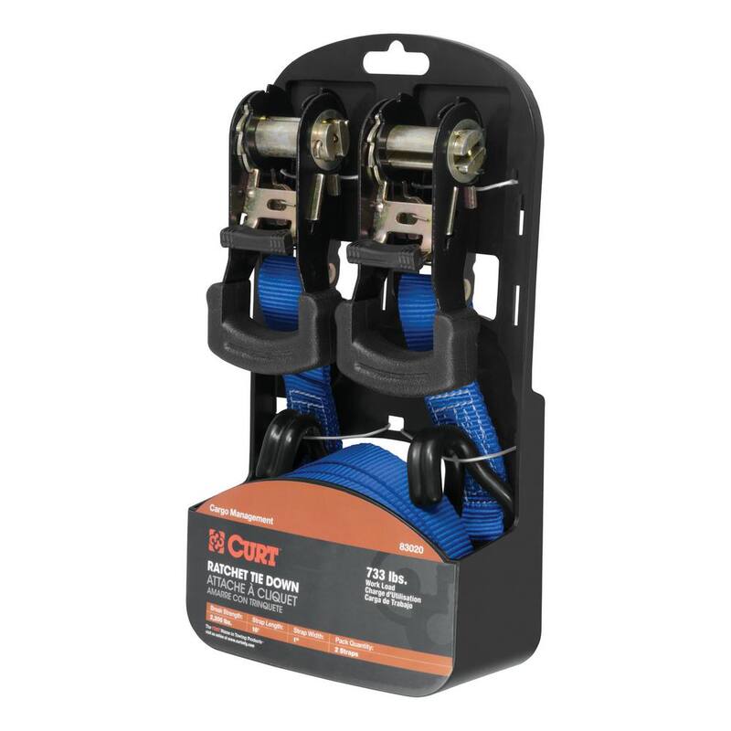 CURT 16' Blue Cargo Straps with J-Hooks (733 lbs., 2-Pack) - 83020