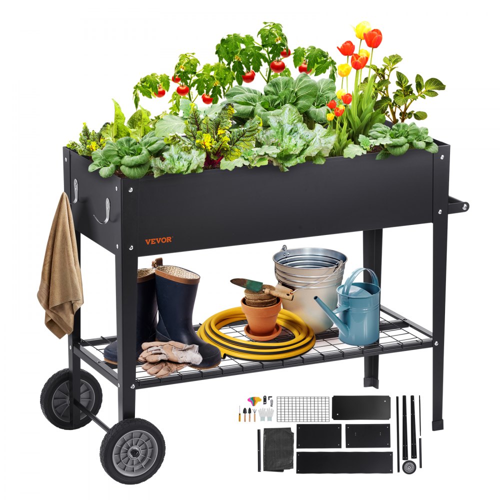 VEVOR Raised Garden Bed, 42.5 x 19.5 x 31.5 inch Galvanized Metal Planter Box, Elevated Outdoor Planting Boxes with Legs, for Growing Flowers/Vegetables/Herbs in Backyard/Garden/Patio/Balcony, Black - GJSJSZZCTHS37XXG2V0