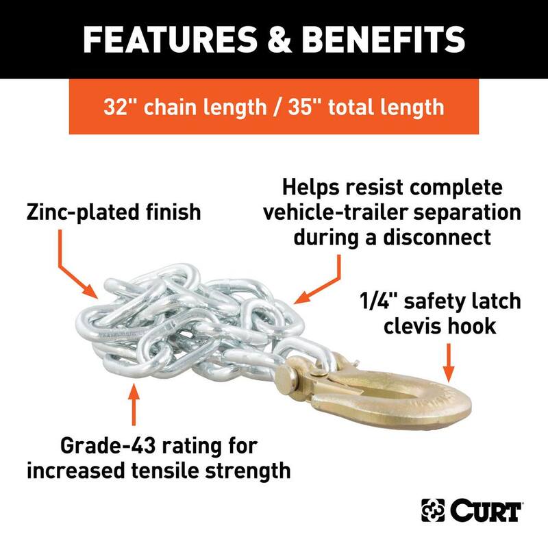 CURT 35" Safety Chain with 1 Clevis Hook (7,800 lbs., Clear Zinc) - 80302