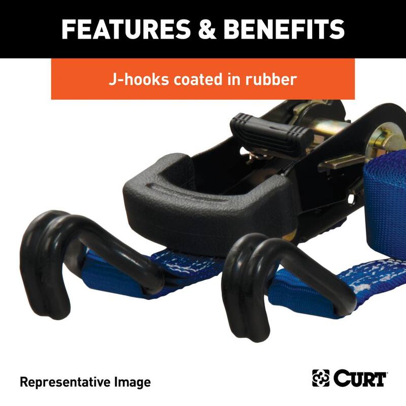 CURT 16' Blue Cargo Strap with J-Hooks (733 lbs.) - 83019