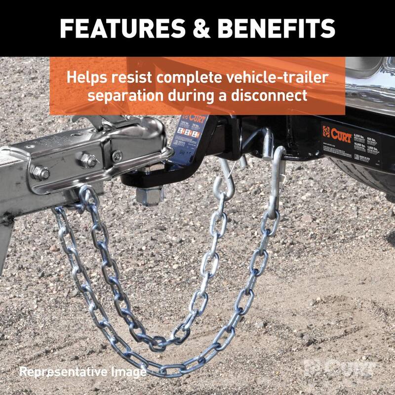 CURT 48" Safety Chain with 2 S-Hooks (2,000 lbs., Clear Zinc, Packaged) - 80011