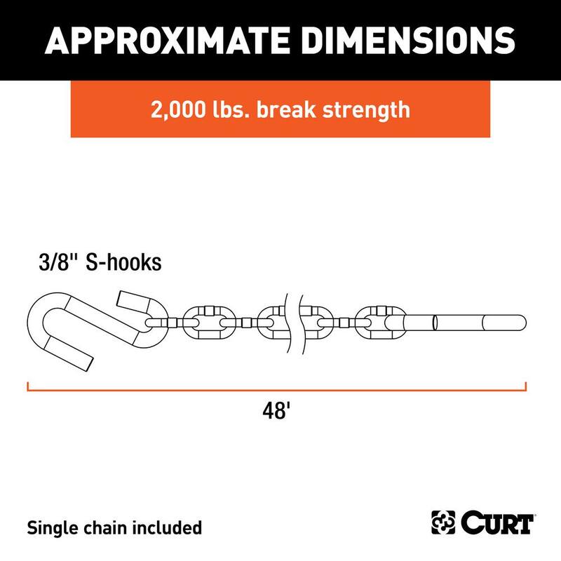 CURT 48" Safety Chain with 2 S-Hooks (2,000 lbs., Clear Zinc, Packaged) - 80011