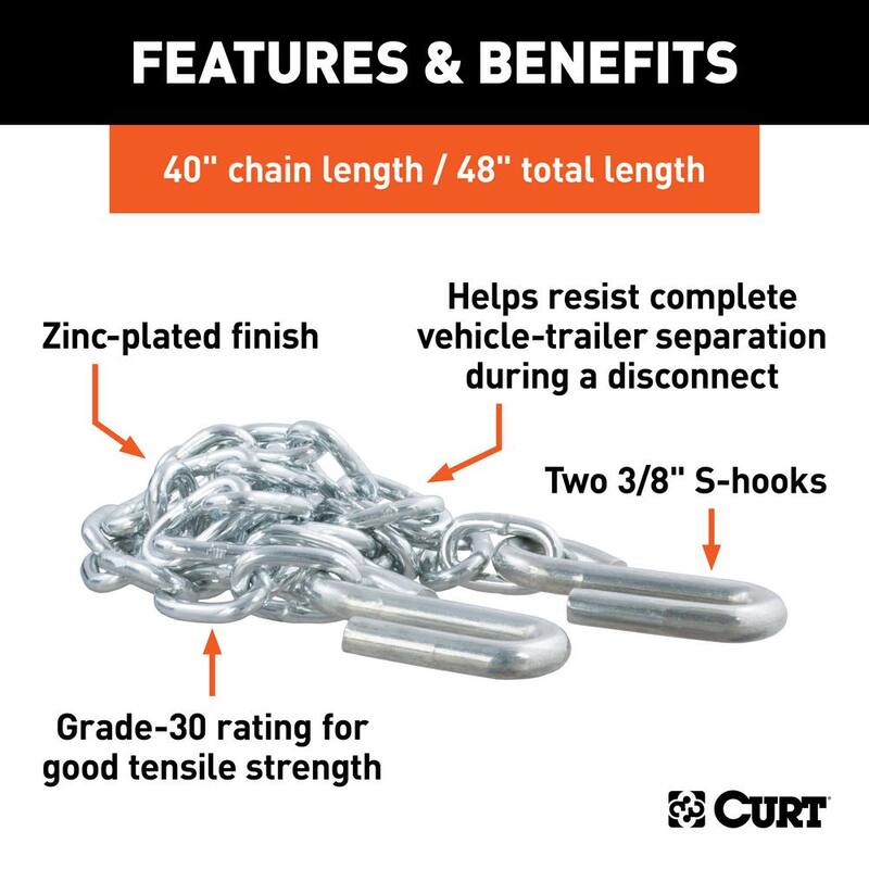 CURT 48" Safety Chain with 2 S-Hooks (2,000 lbs., Clear Zinc, Packaged) - 80011