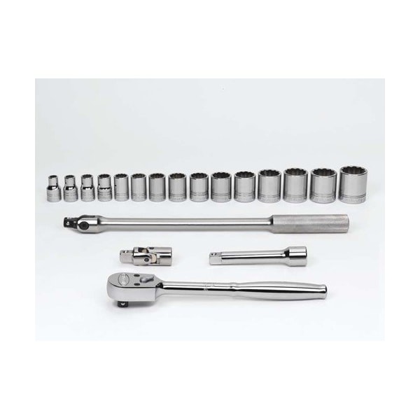 Williams Socket/Tool Set, 19 Pieces, 12-Point, 1/2 Inch Dr - JHWWSS-19FTB