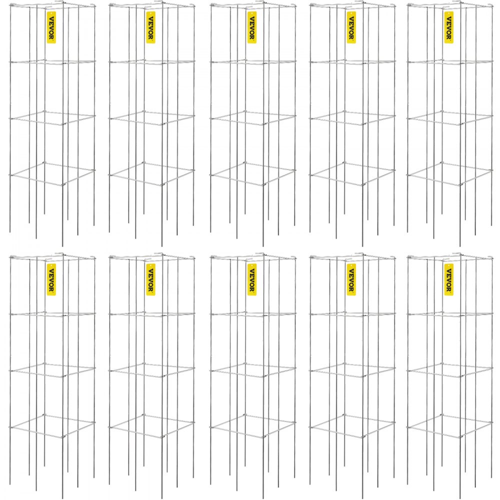 VEVOR Tomato Cages, 11.8" x 11.8" x 46.1", 10 Packs Square Plant Support Cages, Silver PVC-Coated Steel Tomato Towers for Climbing Vegetables, Plants, Flowers, Fruits - FXKZDFQZZ1246AU8WV0