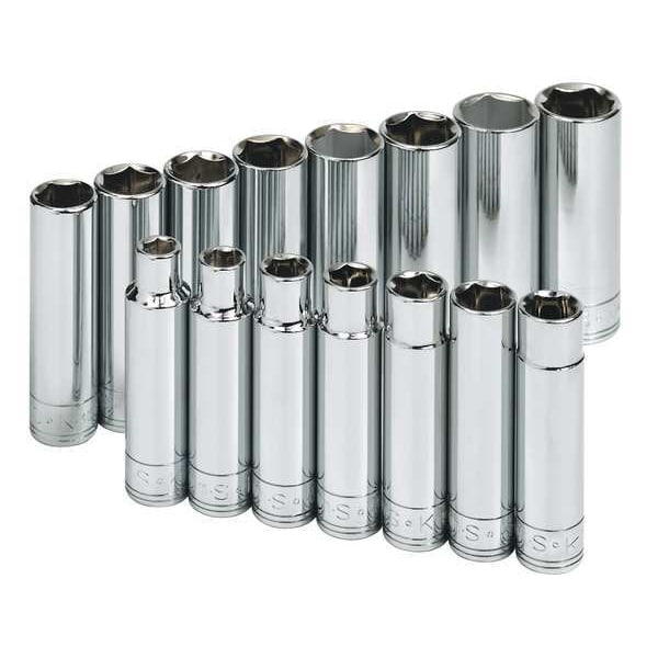 Sk Professional Tools 1/2" Drive Socket Set Metric 15 Pieces 10 mm to 24 mm , Chrome - 1945