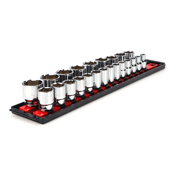 Tekton 1/2 Inch Drive 6-Point Socket Set with Rails, 23-Piece (10-32 mm) - SHD92002