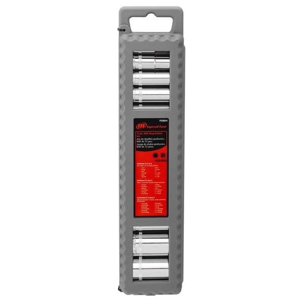 Ingersoll-Rand 12 Piece 1/2 Inch Drive Deep Socket Set - SAE 6-Pt - 752054X