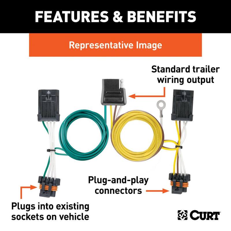 CURT Custom Vehicle-Trailer Wiring Harness, 4-Flat, Select Caravan, Grand Caravan, Dakota, Town and Country, T-Connector - 55323