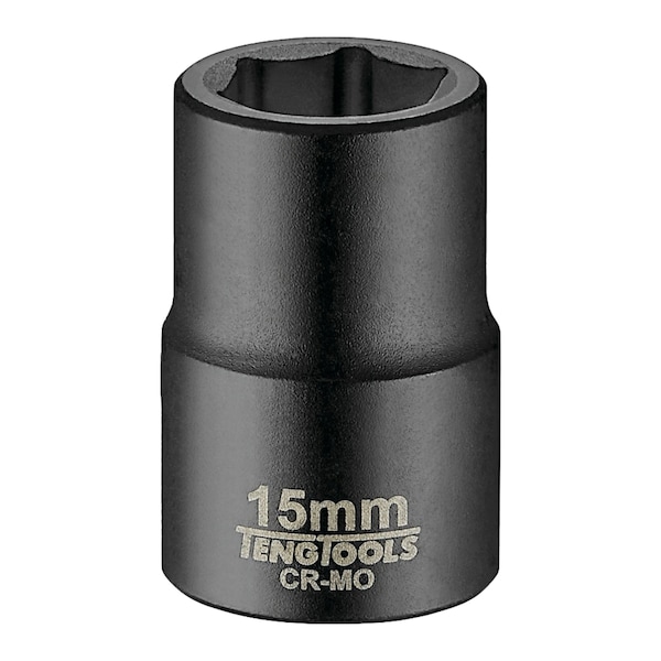 Teng Tools 15MM 1/2 Inch Drive ANSI 6 Point Metric Shallow Chrome Molybdenum Impact Socket - 920515AN