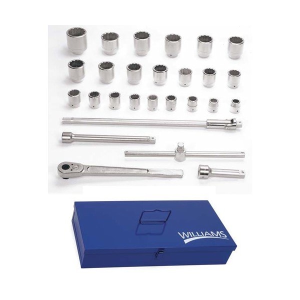 Williams Socket/Tool Set, 28 Pieces, 12-Point, 1 Inch Dr - JHWWSX-28