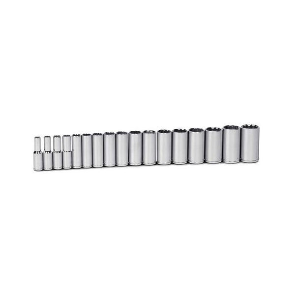 Williams Metric 1/2in. Dr Deep Socket Set, 12 Point, 17 Pieces, Size: 10MM - 32MM, Includes Clip Rail - MSSD-17RC