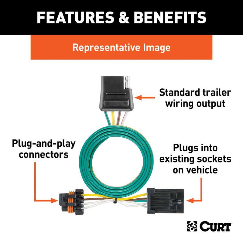 CURT Custom Vehicle-Trailer Wiring Harness, 4-Way Flat Output, Select Ford F-150, F-250, Quick Electrical Wire T-Connector - 55256