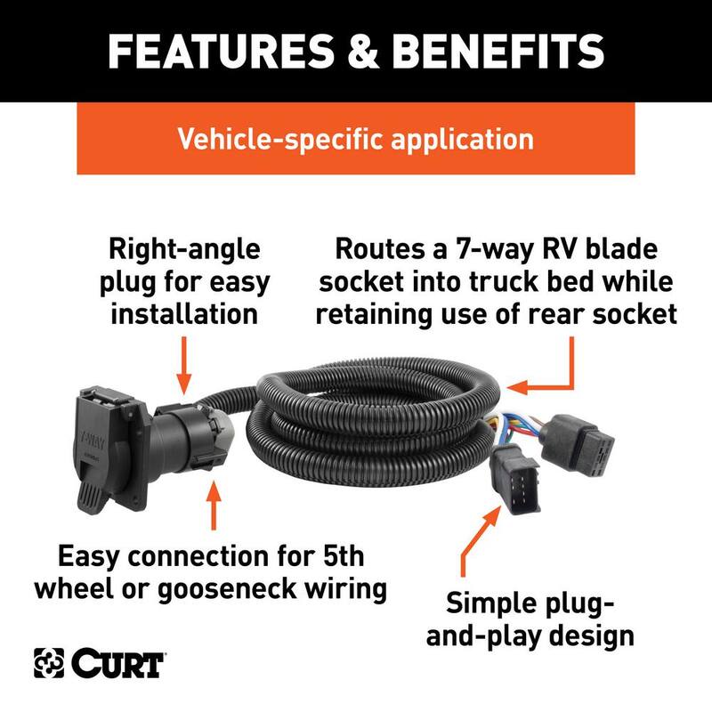 CURT 7' Custom Wiring Harness Extension (Adds 7-Way RV Blade to Truck Bed) - 56071