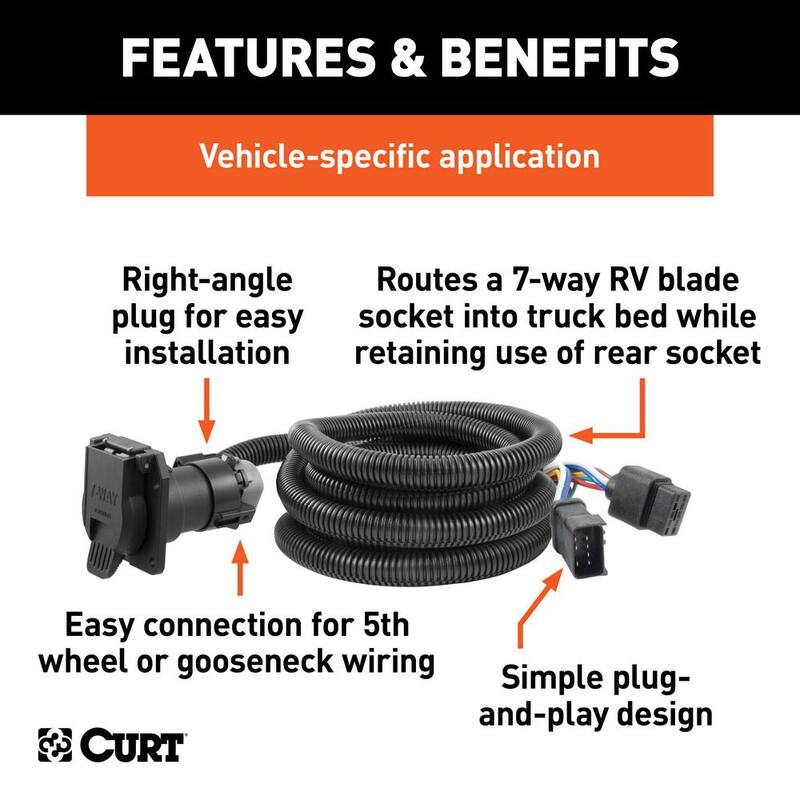 CURT 10' Custom Wiring Harness Extension (Adds 7-Way RV Blade to Truck Bed) - 56001