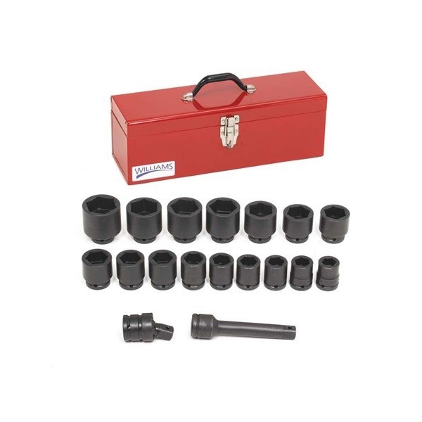 Williams Socket Set, 18 Pieces, 3/4 Inch Dr, Shallow, 3/4 Inch Size - JHWWS-6-18TB