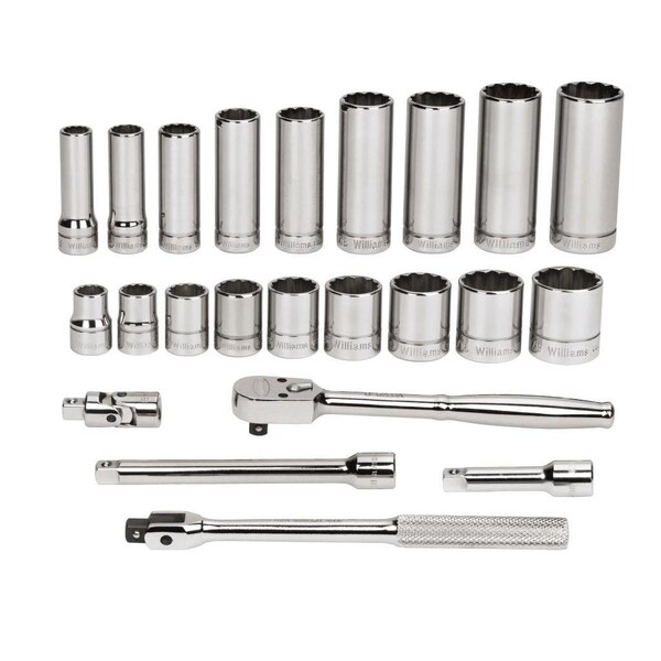 Williams Socket/Tool Set, 23 Pieces, 12-Point, 3/8 Inch Dr - JHWWSB-23F