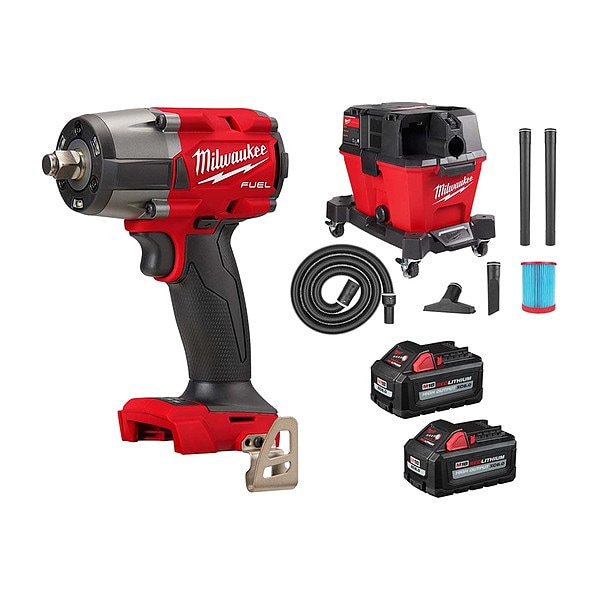 Milwaukee Tool M18 1/2" IW+6Gal Vac+2PK XC6.0 Battery - 2962-20, 0910-20, 48-11-1862
