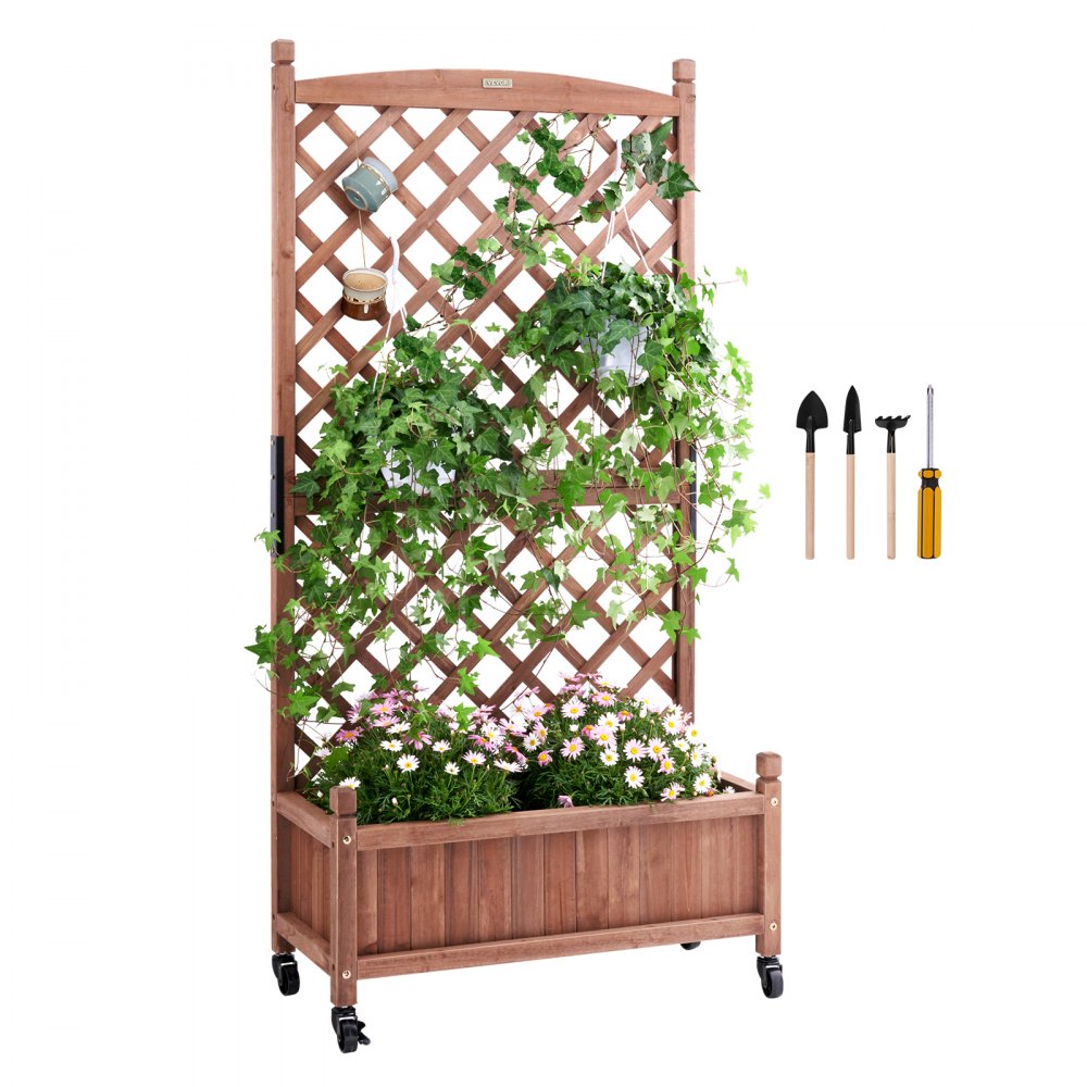 VEVOR Raised Garden Bed with Trellis, 30" x 13" x 61.4" Outdoor Raised Wood Planters with Drainage Holes, Free-Standing Trellis Planter Box for Vine Climbing Plants Flowers in Garden, Patio, Balcony - Z75X31X150CM1SHU1V0