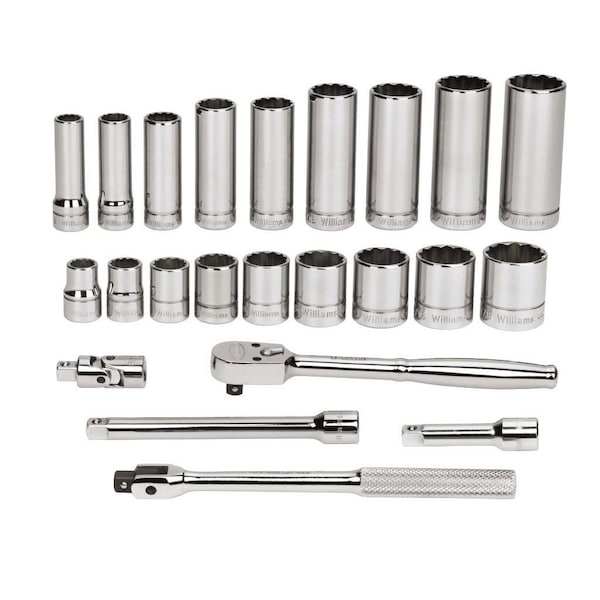 Williams Socket/Tool Set, 23 Pieces, 12-Point, 3/8 Inch Dr - JHWWSB-23FTB