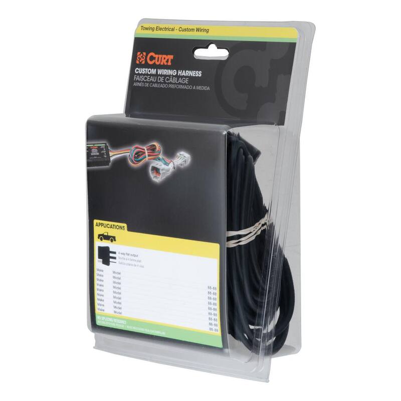 CURT Custom Vehicle-Trailer Wiring Harness, 4-Way Flat Output, Select Lincoln MKX, Quick Electrical Wire T-Connector - 56121