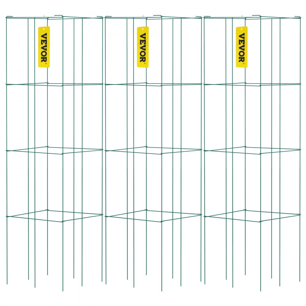 VEVOR Tomato Cages, 14.6" x 14.6" x 39.4", 3 Packs Tomato Cages for Garden, Square Plant Support Cages Heavy Duty, Green PVC-Coated Steel Tomato Towers for Climbing Vegetables, Plants, Flowers, Fruits - FXKZDFQ14.639TGKGV0