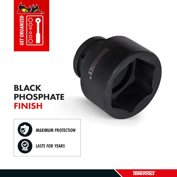 Teng Tools 90mm 1-1/2 Inch Drive 6 Point Metric Shallow Chrome Molybdenum Impact Socket - 912090